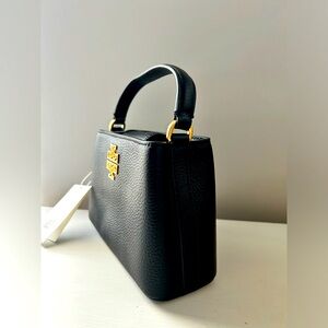 Tory Burch Britten Black Pebbled Leather Micro Satchel Crossbody Purse Bag